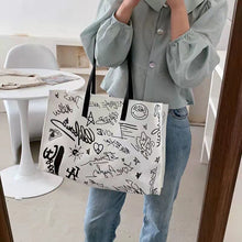 Load image into Gallery viewer, New style simple canvas fashion western style graffiti ladies single shoulder bag