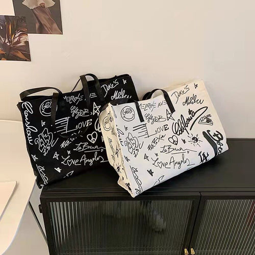 New style simple canvas fashion western style graffiti ladies single shoulder bag