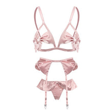 Load image into Gallery viewer, New with Garter Belt Women Transparent Underwear Women Set  Style Three-piece Lace Embroidered Sexy Lingerie Erotic Bra