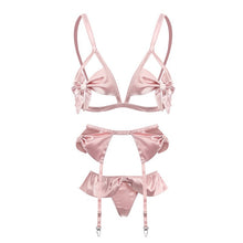 Load image into Gallery viewer, New with Garter Belt Women Transparent Underwear Women Set  Style Three-piece Lace Embroidered Sexy Lingerie Erotic Bra