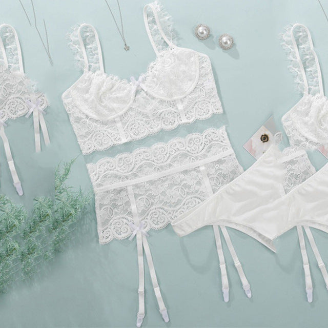 New women sexy lingerie suit Perspective lace uniform suspenders sexy lingerie bra panties bodysuit  lengerie femenina 3 colors