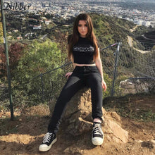 Load image into Gallery viewer, Nibber black Letter Rhinestone cotton T Shirts women summer Navel Bare Cropped Streetwear Fashion Top Tee Slim Fit Short T-shirt