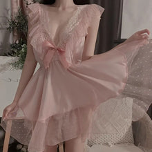 Load image into Gallery viewer, Night Dress Women Sexy Lingerie Pajamas Summer Thin Lace Suspenders Nightdress V-Neck Fashion Dress Pure Desire Wind Home Wear