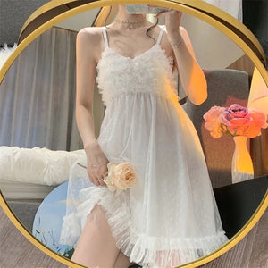 Night Dress Women Sexy Sleepwear Summer With Chest Pad Woman Dresses Little Fairy Suspenders Nightdress French Sweet Home Wear