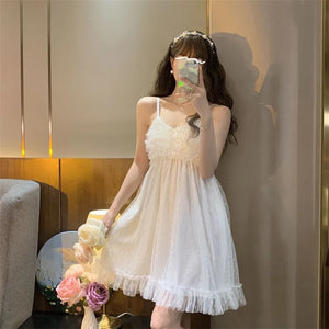 Night Dress Women Sexy Sleepwear Summer With Chest Pad Woman Dresses Little Fairy Suspenders Nightdress French Sweet Home Wear