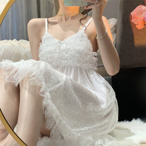 Night Dress Women Sexy Sleepwear Summer With Chest Pad Woman Dresses Little Fairy Suspenders Nightdress French Sweet Home Wear