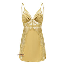 Load image into Gallery viewer, Night Sleep Dress Women Sleepwear Sexy Lingerie Sling Lace Embroidery V-Neck Nightdress Silk Nightgown Backless Strap Dress