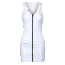 Load image into Gallery viewer, Nightclub Party Mini Sexy Dress Women V Neck Sleeveless PVC Dresses With Zipper Tight Dress Mesh Stitching Bodycon Leather Dress