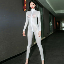 Load image into Gallery viewer, Nightclub Party Open Crotch See Through Bodycon Jumpsuits High Elasticity Sex Shiny Sexy Perspective Slim Erotic Women Bodysuit