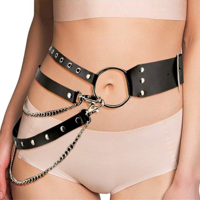 Nightclub Sweet Girl SM Clothes Adult Sex Toys Black Leather Performance Accessories Belt Sexy Women