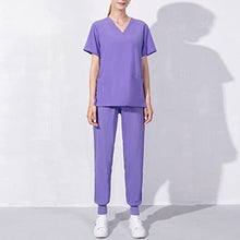 Load image into Gallery viewer, Nursing Uniforms Two Piece Unisex Shorts Scrub Sets Sleeve Pocket Top Tee Loose Pants Beauty Salon Workwear Overalls Plus Size