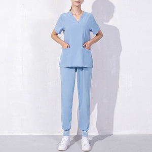 Nursing Uniforms Two Piece Unisex Shorts Scrub Sets Sleeve Pocket Top Tee Loose Pants Beauty Salon Workwear Overalls Plus Size