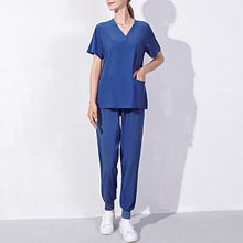Load image into Gallery viewer, Nursing Uniforms Two Piece Unisex Shorts Scrub Sets Sleeve Pocket Top Tee Loose Pants Beauty Salon Workwear Overalls Plus Size