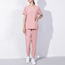 Load image into Gallery viewer, Nursing Uniforms Two Piece Unisex Shorts Scrub Sets Sleeve Pocket Top Tee Loose Pants Beauty Salon Workwear Overalls Plus Size