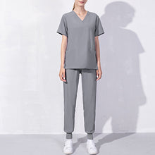 Load image into Gallery viewer, Nursing Uniforms Two Piece Unisex Shorts Scrub Sets Sleeve Pocket Top Tee Loose Pants Beauty Salon Workwear Overalls Plus Size