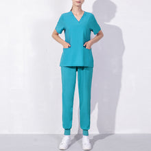 Load image into Gallery viewer, Nursing Uniforms Two Piece Unisex Shorts Scrub Sets Sleeve Pocket Top Tee Loose Pants Beauty Salon Workwear Overalls Plus Size