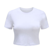 Load image into Gallery viewer, O Neck Knit White Crop Top Women Summer Casual T Shirt Basic Sexy Streetwear Ribber Black Short Sleeve Tops
