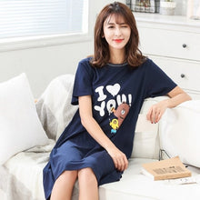 Load image into Gallery viewer, O-Neck Soft Women Sexy Nightgown Cotton Short Sleeve Cartoon Nightdress Sleepwear Summer Night Dress Female Home Clothing M-5XL