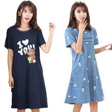 Load image into Gallery viewer, O-Neck Soft Women Sexy Nightgown Cotton Short Sleeve Cartoon Nightdress Sleepwear Summer Night Dress Female Home Clothing M-5XL