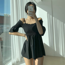 Load image into Gallery viewer, Off Shoulder One Piece Swimsuit Pleated Push Up Bathers Short Sleeve Beach Bathing Suit Sexy Solid Swimdress Women Swim Monokini