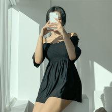 Load image into Gallery viewer, Off Shoulder One Piece Swimsuit Pleated Push Up Bathers Short Sleeve Beach Bathing Suit Sexy Solid Swimdress Women Swim Monokini