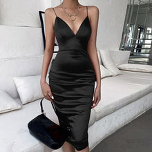 Load image into Gallery viewer, Off Shoulder Slip Sexy Dress Women Midi Bodycon Summer 2021 New Satin Strappy Backless V Neck Party Dress