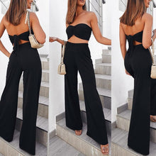 Load image into Gallery viewer, Off Shoulder Wrap Chest Vest Top Trouser Women Suit Lace up Tank Wide Leg long Pant Ladies 2 Piece Set Summer Sexy Casual Suits