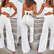 Load image into Gallery viewer, Off Shoulder Wrap Chest Vest Top Trouser Women Suit Lace up Tank Wide Leg long Pant Ladies 2 Piece Set Summer Sexy Casual Suits