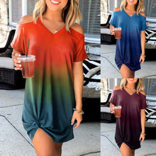 Load image into Gallery viewer, Off-shoulder Women&#39;smini Dresses Gradient Print Oversized Strapless Dress Fashion V-neck Pullover Casual Dress Robe Longue Femme