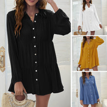 Load image into Gallery viewer, Office Elegant Dress for Women Turn Down Collar Button Down Long Sleeves Ruffles Shirt Dress Loose Casual Mini Dress