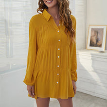 Load image into Gallery viewer, Office Elegant Dress for Women Turn Down Collar Button Down Long Sleeves Ruffles Shirt Dress Loose Casual Mini Dress