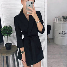 Load image into Gallery viewer, Office Ladies Elegant Sashes Mini Dress Women Casual Turn-down Collar blazer Dresses 2022 Spring New Fashion A-line Party Dress