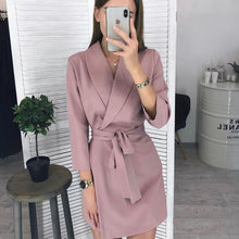 Load image into Gallery viewer, Office Ladies Elegant Sashes Mini Dress Women Casual Turn-down Collar blazer Dresses 2022 Spring New Fashion A-line Party Dress