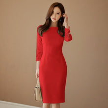 Load image into Gallery viewer, Office Lady O-Neck Solid Color Slim Bodycon Dress Fashion Temperament Mid-Length OL Work Dress 2021 Spring New Dresses Women