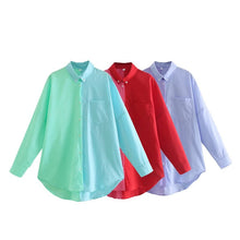 Load image into Gallery viewer, Office Lady Patchwork Button Casual Blouse Long Sleeved Lapel Loose Contrast Color Women T Shirt Full Lantern Sleeves Female Top