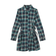 Load image into Gallery viewer, Office Lady Plaid Button Patchwork Female Vestido Green Turn Down Collar Long Sleeve Single Breasted Lace Up Dress High Waist