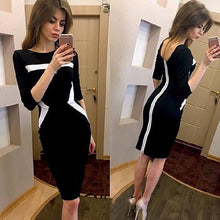 Load image into Gallery viewer, Office Lady Slim Three Quarter Sleeve Women Dress OL Midi O-Neck Back Zipper Bodycon Sexy Dresses Robe Femme Sukienka Damska