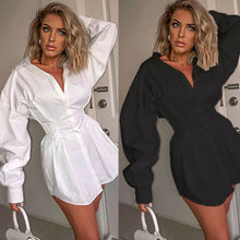 Load image into Gallery viewer, Office Lady Women Femal Ladies Long Sleeve Deep V Shirt Dress Sexy Mini Beach Dress  Elegant Sexy Party Dress New