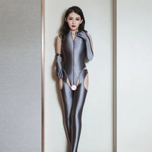 Load image into Gallery viewer, Oily High Elastic Sexy Bodysuit Women High Slit Tight Hollow Out Bodystocking Bandage Open Crotch Erotic Lingerie Four-Piece