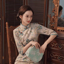 Load image into Gallery viewer, Old Shanghai Improved Cheongsam Women Chinese Qipao 2021 New Mid-sleeve Young Mid-length Dress Girl Retro Republican Style