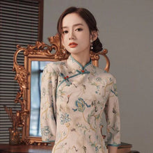 Load image into Gallery viewer, Old Shanghai Improved Cheongsam Women Chinese Qipao 2021 New Mid-sleeve Young Mid-length Dress Girl Retro Republican Style