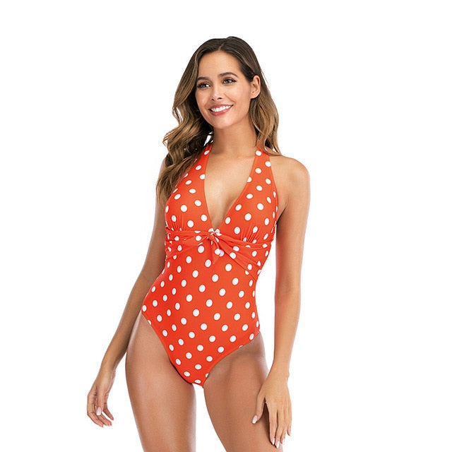 One Piece Plus Size Swimsuit Women Blue Slimming Swimwear Sexy Classic Swimming Polka dot printing Summer Beach Bathing Suit XXL