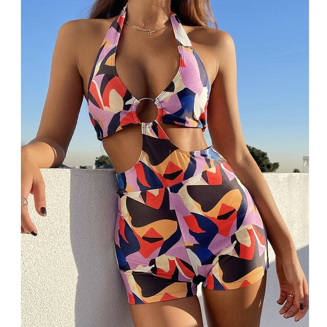 One Piece Swimsuit 2021 Sexy Hollow Out Swimwear Women Halter Push Up Monokini Bather Bathing Suits Summer Beach Wear Swim Suit