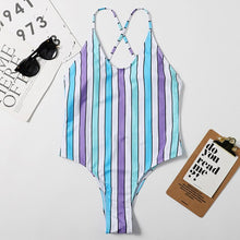 Load image into Gallery viewer, One Piece Swimsuit U Neckline stripe Bikini 2021 Thin Sling Strapless Multi-color Stitching High Waist