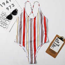 Load image into Gallery viewer, One Piece Swimsuit U Neckline stripe Bikini 2021 Thin Sling Strapless Multi-color Stitching High Waist