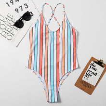 Load image into Gallery viewer, One Piece Swimsuit U Neckline stripe Bikini 2021 Thin Sling Strapless Multi-color Stitching High Waist
