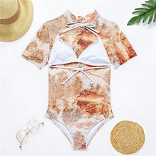 Load image into Gallery viewer, One Piece Swimsuit Women 2021 New Short Sleeve Swimwear Female High Neck Bodysuit Monokini Bathing Suit Beachwear Swimming Suit