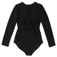 Load image into Gallery viewer, One Piece Swimsuit Women Cut Out Black Swimwear Long Sleeves Tie Monokini Swim Suit Padded Bathing Suit Bandage