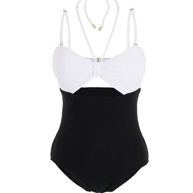 One Piece Swimsuit Women Cut Out Swimwear Halter Monokini Backless Swim Suit Padded Bathing Suit Korea Swimwear