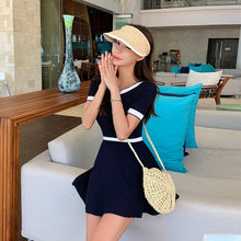 Load image into Gallery viewer, One Piece Swimsuit Women Short Sleeve Solid Swimwear Skirted Monokini Push Up Swim Suit Trikini Bathing Suit Korea Style